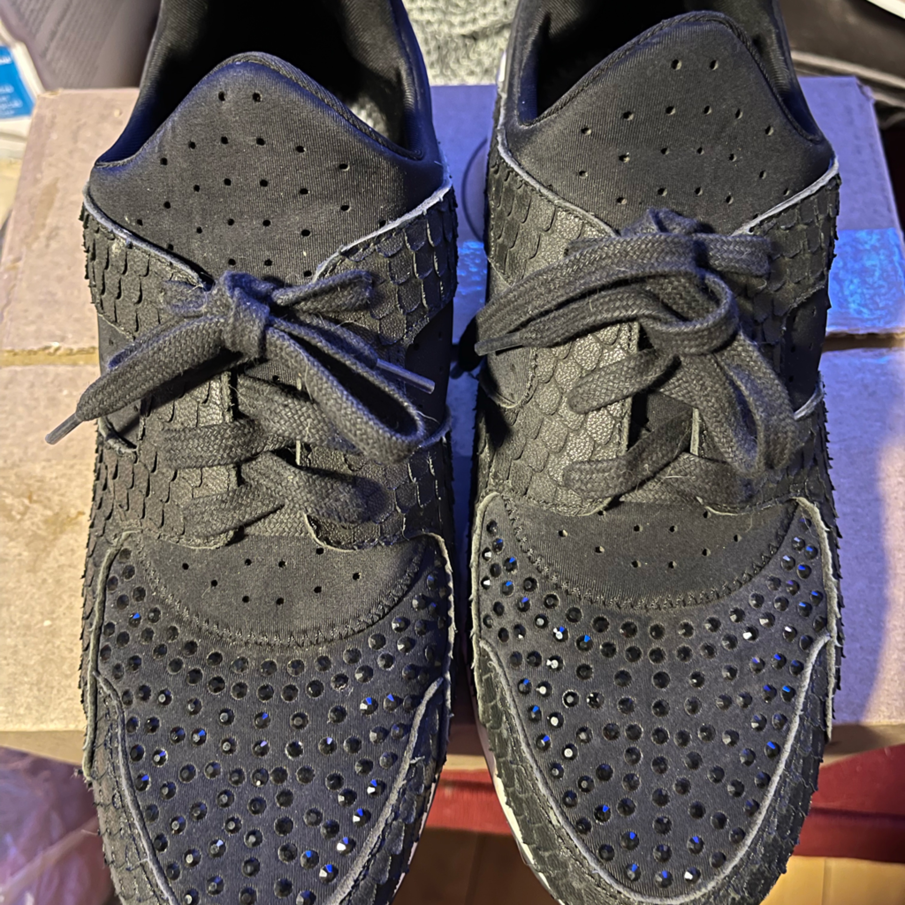Asn Black Sneakers, Size 9, Rhinestones And Snake Accents